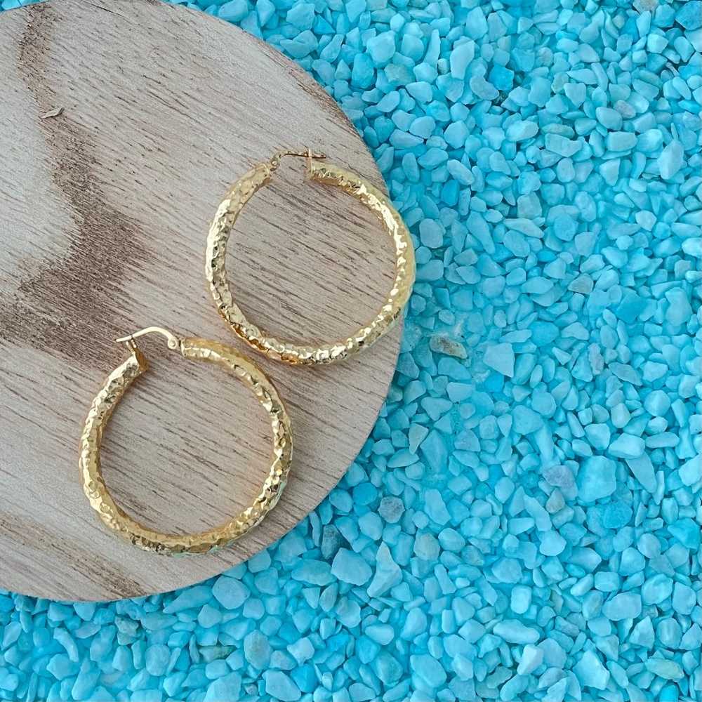 Large Hammered gold plated earrings